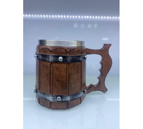 Ahşap Fıçı Şeklinde Çelik Kupa Kod 23006