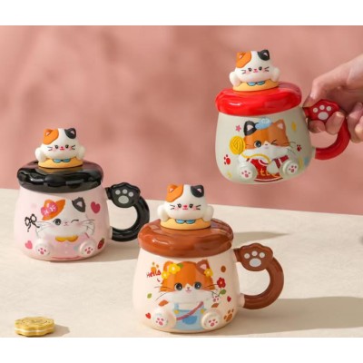 Kedi Desenli Figürlü Seramik Bardak