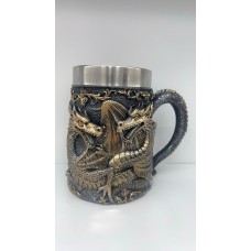 XH16 Büyük boy çift ejderha motifli çelik kupa bardak