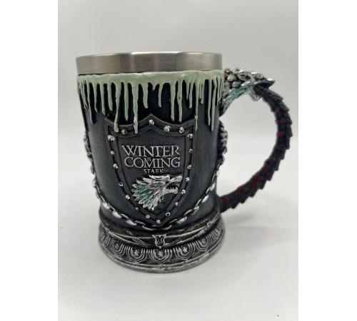 XH21 Büyük Boy winter coming işlemeli çelik kupa bardak
